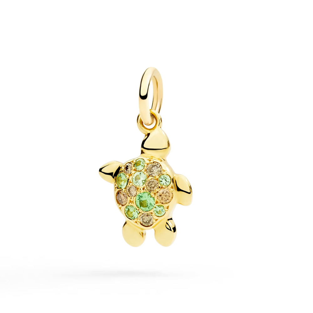 Ciondolo Tartaruga oro giallo, tsavoriti e diamanti - DoDo
